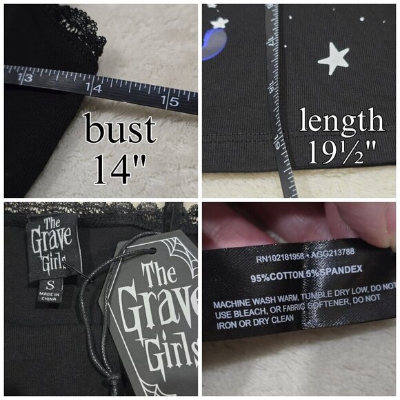 Grave Girls Witch Moon Tank – Black Lace Trim Spaghetti Strap Top | Deadstock S - Picture 7 of 7